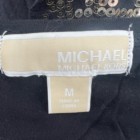 MICHAEL Michael Kors Black Gold Sequined Short Sleeve Blouse Size Med Women’s - Picture 2 of 5